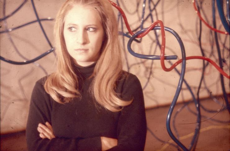 Sanja Iveković at her solo exhibition at the Student Center Gallery in Zagreb, 1970
