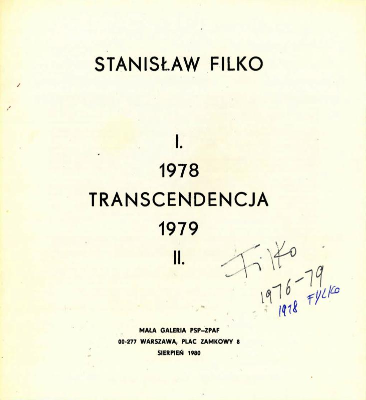 Stanisław Filko, Transcendention (Oversensuality), 1979, Manifesto