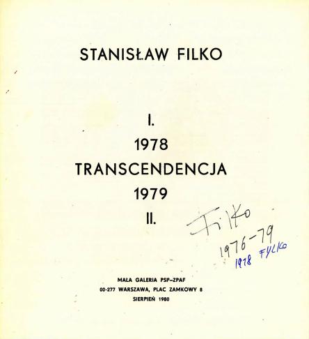 Stanisław Filko, Transcendention (Oversensuality), 1979, Manifesto
