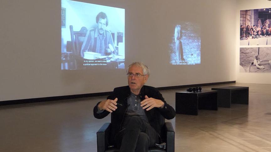 Film still from the Kontakt Video Portrait with filmmaker Želimir Žilnik in Vienna in October 2 ...