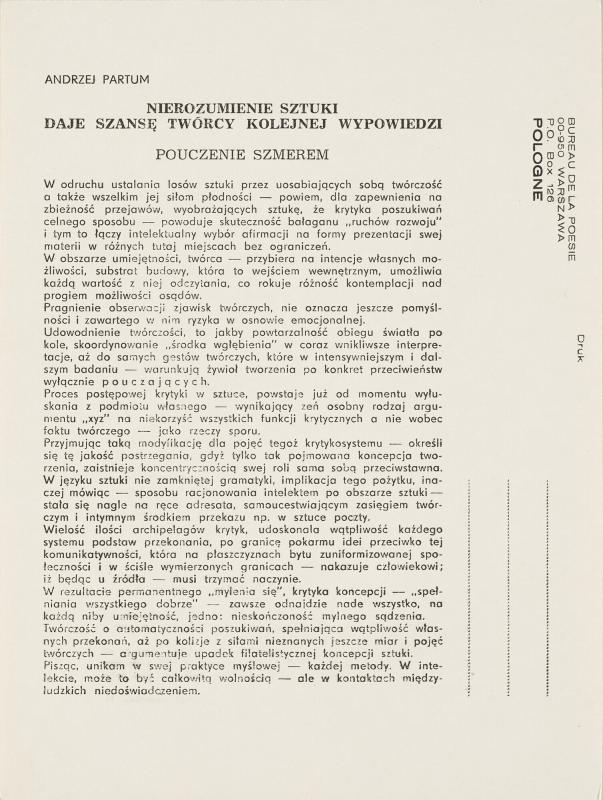 nieporozumienie sztuki daje szansę kolejnej wypowiedzi twórcy (Pouczenie szmerem)

